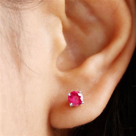 1 25 CT Round Lab Created Ruby Solitaire Stud Earrings Solitaire