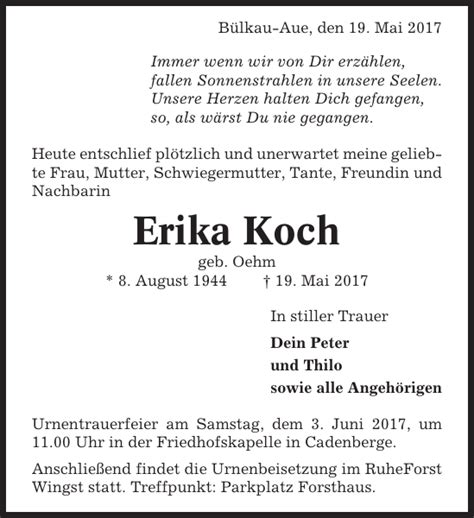 Erika Koch Traueranzeige Cuxhavener Nachrichten