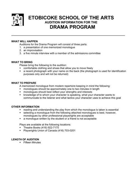 Drama Auditions – Overview - Etobicoke School of the Arts