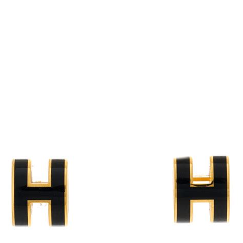 Hermes Gold Lacquered Mini Pop H Earrings Black 1456419 Fashionphile