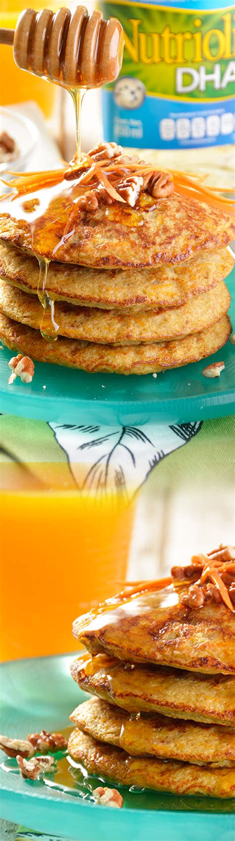 Hot cakes de avena zanahoria y plátano Nutrioli DHA Receta