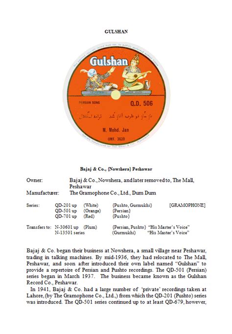 Gulshan The 78 Rpm Record Labels Of India Bajakhana Michael Kinnears