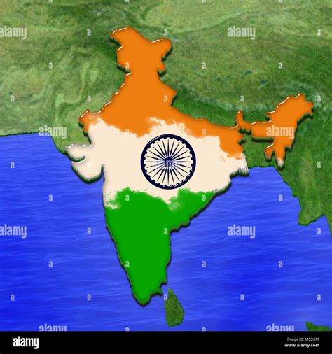 3D map of India painted in the colors of Indian flag, surrounded by ...