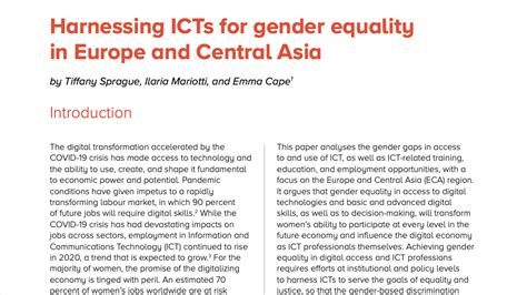 Harnessing Icts For Gender Equality In Europe And Central Asia United