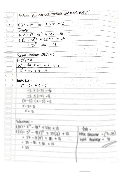 Solution Tugas Matematika Jawaban Titik Dan Nilai Stasioner Studypool