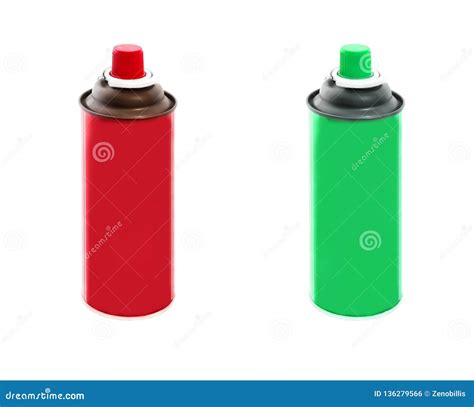 Set of Red and Green Colors Spray Paint Cans Isolated on White ...