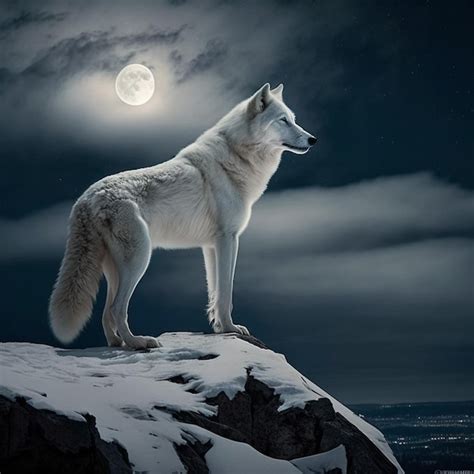 Premium Photo A Wolf And Man Stand On The Top Mountain Oppsotise To A