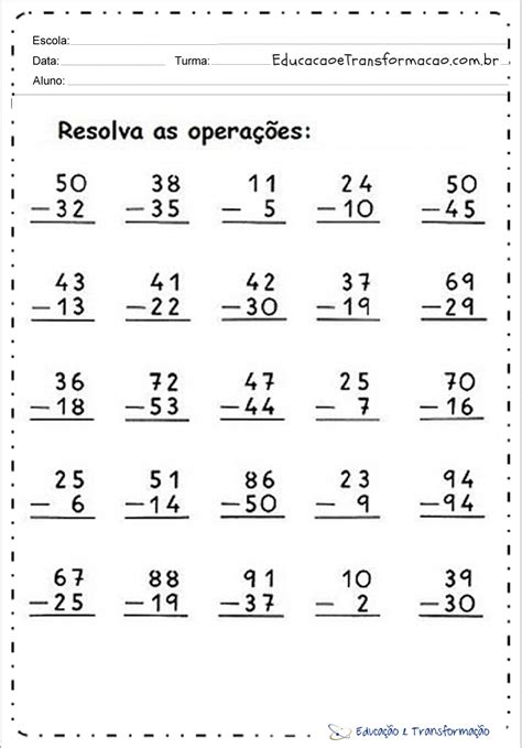 Atividades De Subtração Para 2 Ano Para Imprimir Educação E Transformação