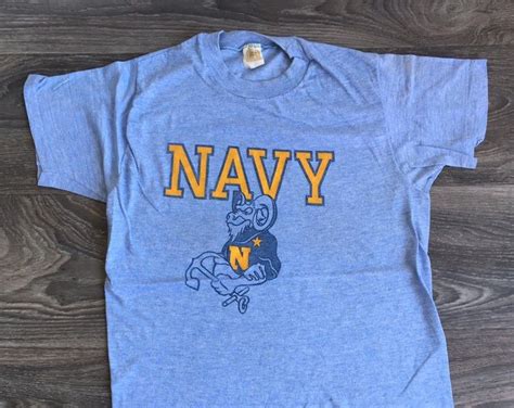 Vintage Navy Shirt 70 S Velva Sheen Heather Blue Bill The Goat Anchor