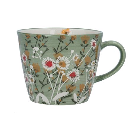 Green Wild Daisy Design Mug By Gisela Graham