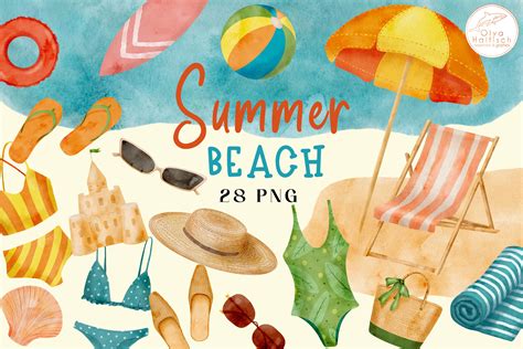 Watercolor Beach Clipart Set Summer Beach Vacation Png By Olya