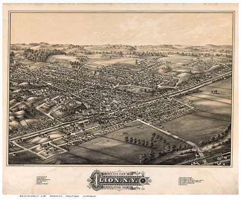 Ilion New York 1881 Birds Eye View Old Map Reprint Old Maps