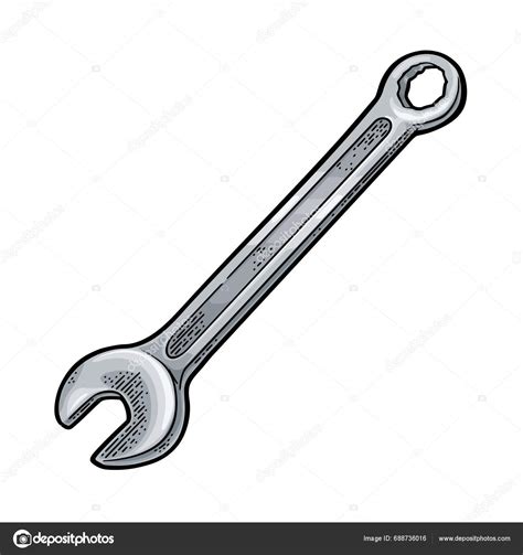 Wrench Hand Drawn Graphic Style Vintage Vector Color Engraving