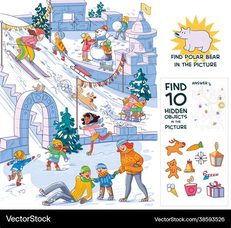 Winter Fun Find Hidden Objects In Picture Vector Image