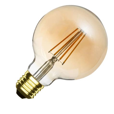 Ampoule Led Filament Culot E Verre Dore Globe Mm Lumens