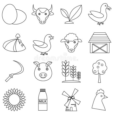 Iconos Fijados Estilo De La Granja Del Esquema Stock De Ilustración