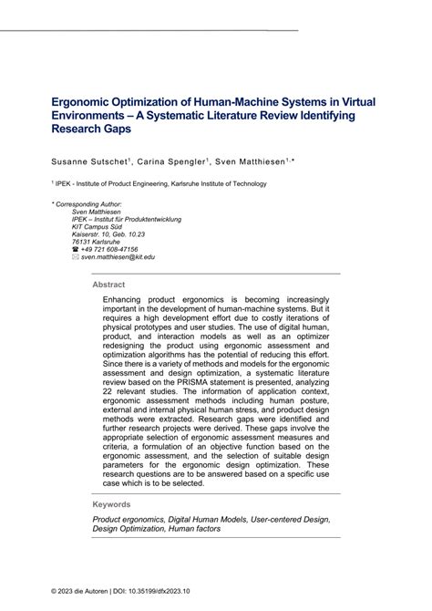 PDF Ergonomic Optimization Of Human Machine Systems In Virtual