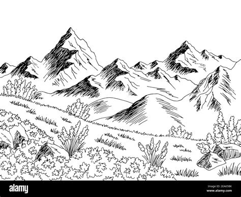 Berg Blume Grafik schwarz weiß Landschaft Skizze Illustration Vektor