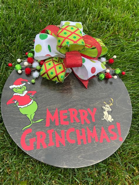 Grinch Door Hanger Merry Grinchmas Door Sign Holiday Door Wreath