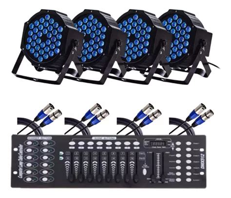 Kit 4 Canhão Rgb Triled 36 Leds 3w Mesa Dmx Cabos 5m Frete grátis