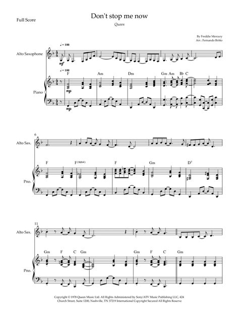 Don T Stop Me Now Arr Fernando Britto By Queen Sheet Music For Alto Sax And Piano At Sheet