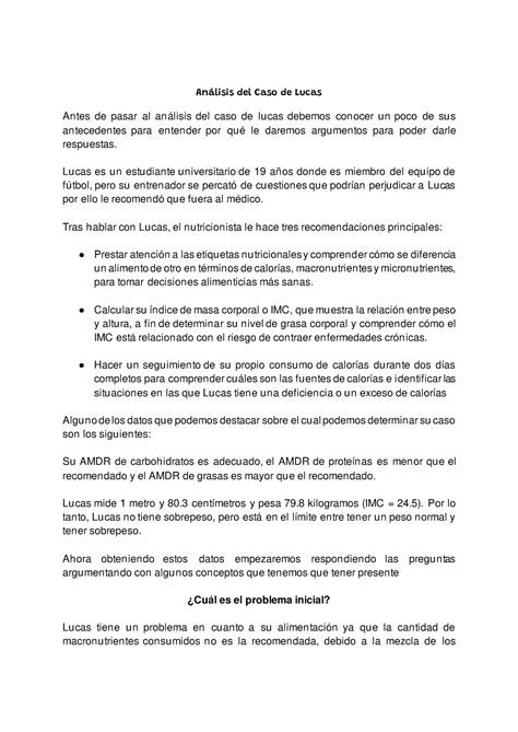 Caso De Lucas Lcrc Falta Portada Anlisis Del Caso De Lucas Antes De