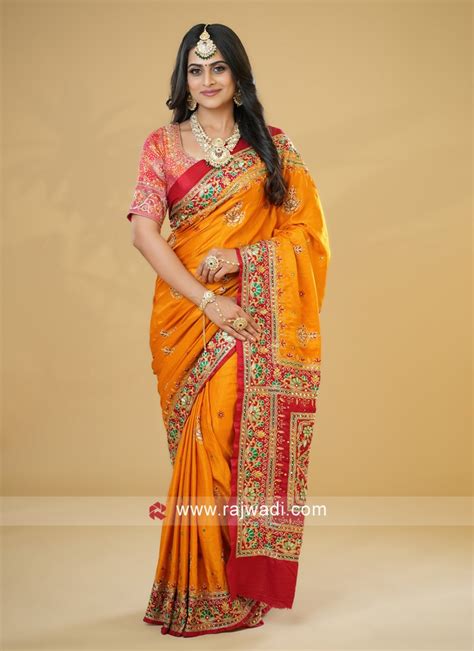 Traditional Wear Pure Gajji Silk Gharchola Saree In Mustard Yellow