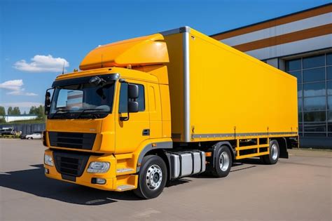 premium ai image bright yelloworange cargo truck departing