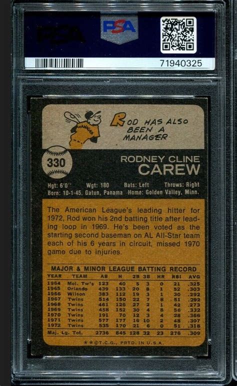 PSA 5 EX 1973 TOPPS ROD CAREW 330 TWINS HOF 40325 KD263 EBay