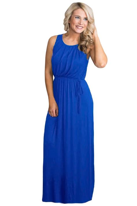 New In Royal Blue Empire Waist Sleeveless Maxi Jersey Dress