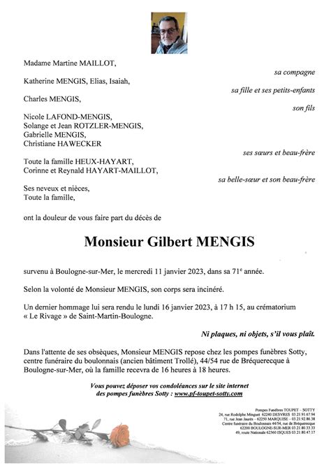 Monsieur Gilbert MENGIS Pompes Funèbres Toupet Sotty