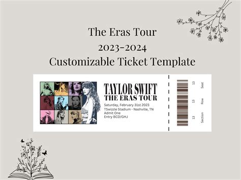 Taylor Swift The Eras Tour 2023 Customizable Ticket Template Swiftie