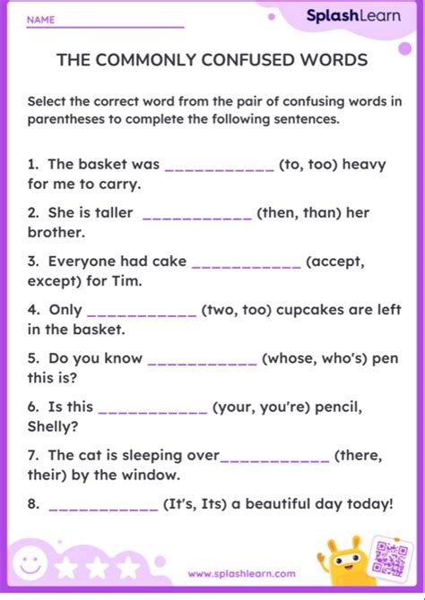 The Commonly Confused Words Printable Ela Worksheet Worksheets Library