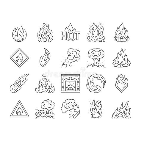 Flame Hot Fire Burn Bonfire Heat Icons Set Vector Stock Vector Illustration Of Flammable
