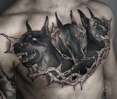 Dog Tattoo | Chest piece tattoos, Chest tattoo men, Full chest tattoos