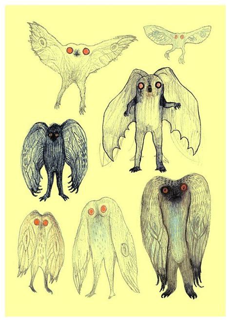 Mothman Concept Sketches A4 Art Print Cryptozoology Mothman Art