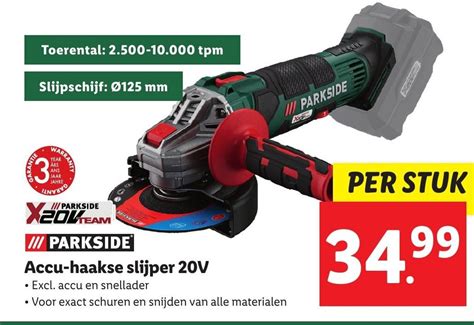 Parkside Accu Haakse Slijper 20V Aanbieding Bij Lidl