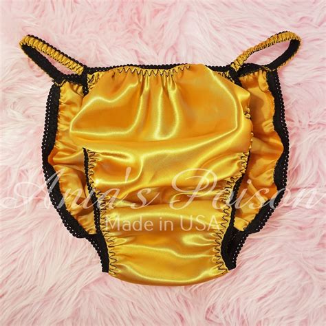 Sissy Satin Panties Wetlook High Gloss Gold Yellow Wetlook Shiny Mens