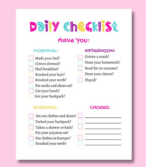 Daily Routine Lists Free Printable