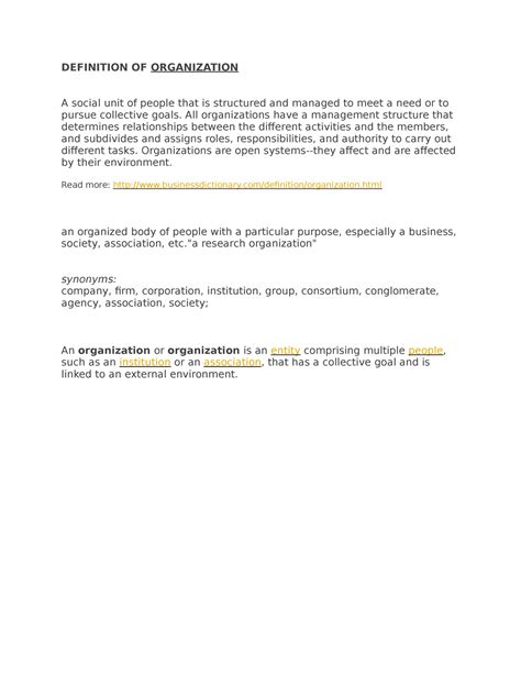 definition  organization definition  organization  social unit