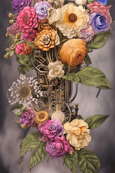 Steampunk Flower Bouquet Graphic Creative Fabrica