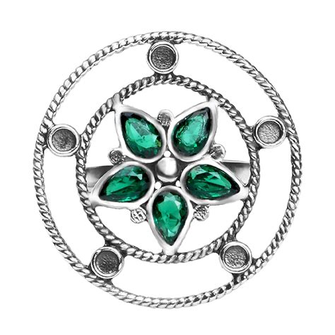 GIVA 925 Silver Oxidised Silver Emerald Green Flower Ring Adjustable