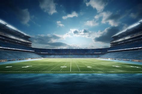 3D Render Of A Large Football Stadium With Green Grass And VIP Boxes