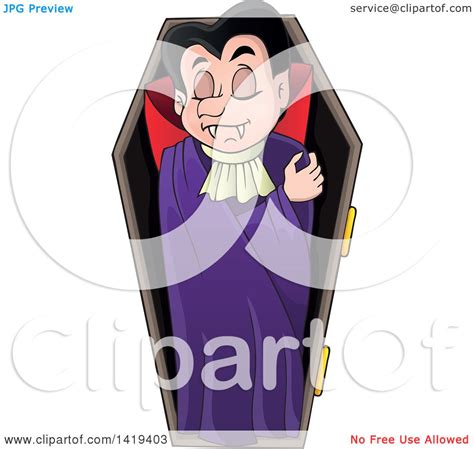 Clipart Of A Sleeping Vampire In A Coffin Royalty Free Vector