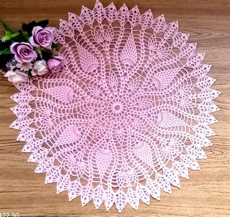 Pink Crocheted Large Table Centrepiece Crocheted Doily Handmade Doily