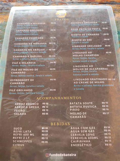 Menu Em Fundo De Bateira Restaurante E Petiscaria Brasil