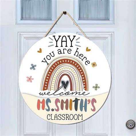 Personalized Teacher Door Sign Teacher Door Hanger Rainbow Classroom Decor Classroom Door Sign