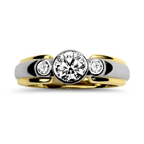 Estate 14k Yellow And White Gold Contemporary Three Stone Bezel Diamond Springer S