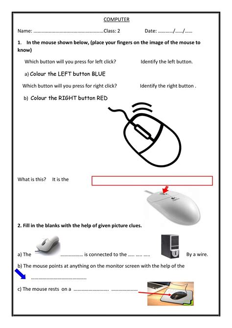 Worksheet Of Computer For Class 1