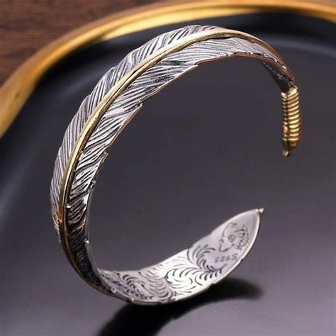 Zilver Kleur Veer Manchet Armband Voor Mannen Vrouwen Vintage